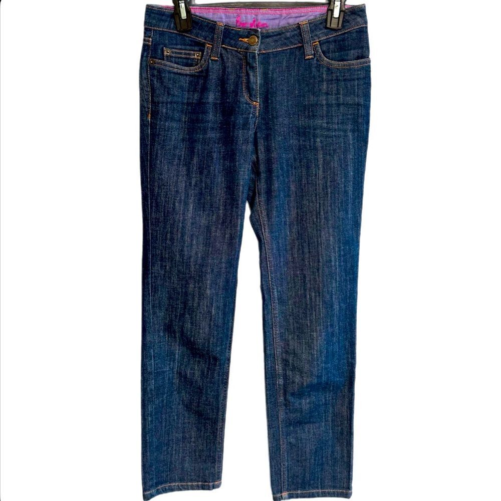 Boden Size 8L Straight Leg Dark Wash Pockets Button Zipper Closure